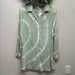 NWT Soft Surroundings Long Sleeve Button Front Dasha Shirt Green Tie Dye M 10/12